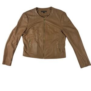 Via Spiga 100% Lamb Leather Jacket Women’s L Brown  Shell Polyester Lining
